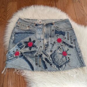 Ed Hardy Reworked Y2k Levi's Denim Mini Skirt 30